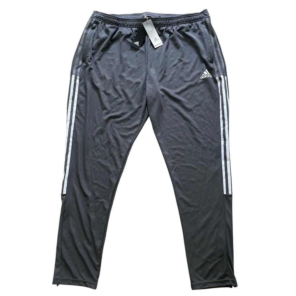 NWT adidas Men’s TIRO 21 Gray Track Pants Zip Tapered Leg White 3 Stripe 3XLT